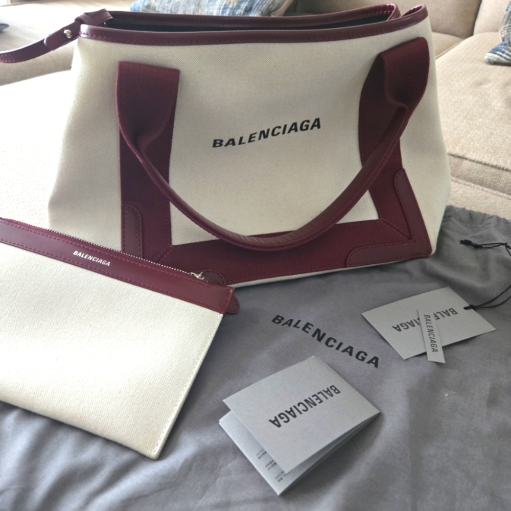 Balenciaga Cabas Canvas Leather Tote Bag Purse